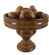 Fruit Bowl Pedestal Carved Wooden Walnut Bowl And Fruit Mid Century Turned