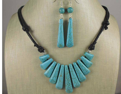 11 trapezoid style pendant turquoise color howlite necklace/earring /(y225-w1)