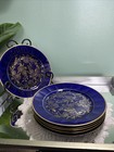 Antique American Limoges Royal Mazarine Blue Gold 8 in Salad Dessert Plate 5 pc