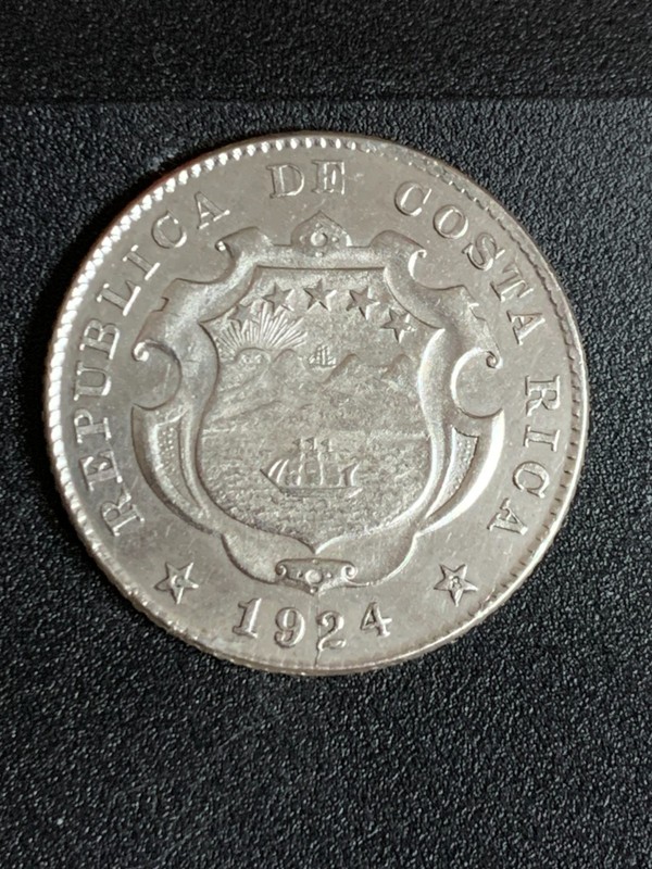 COSTA RICA  BEAUTIFUL 1924 25 CENTIMOS SILVER COIN -  STRONG CENTER.     FC2