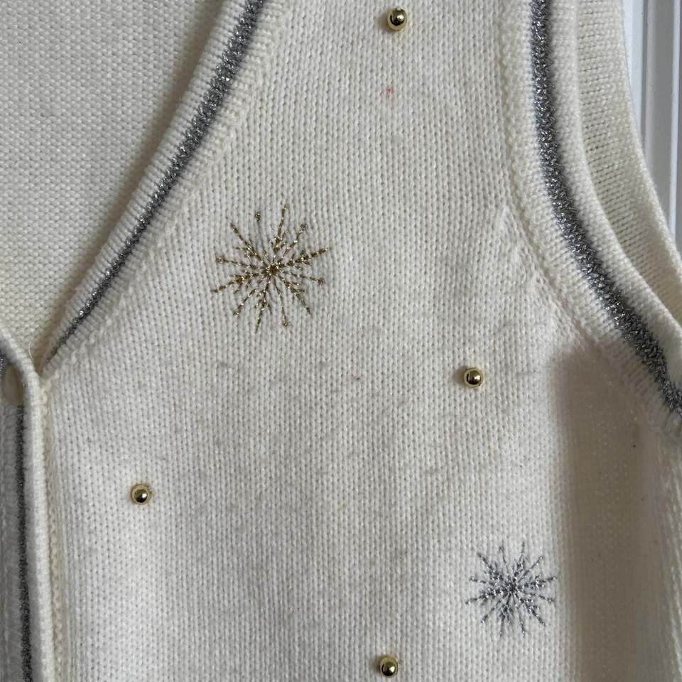 Chaleco Suéter BLANCO STAG Navidad Bordado Mujer Talla S Foto 4 de 4