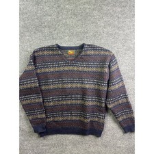 Alps V-Neck Sweater Mens Large Blue Fair Isle 100 British Wool Vintage USA Made