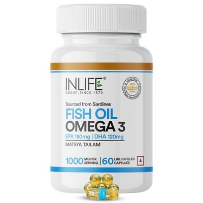 INLIFE Fish Oil 1000mg | Omega 3 EPA DHA | Brain, Heart & Eye | 60 Caps