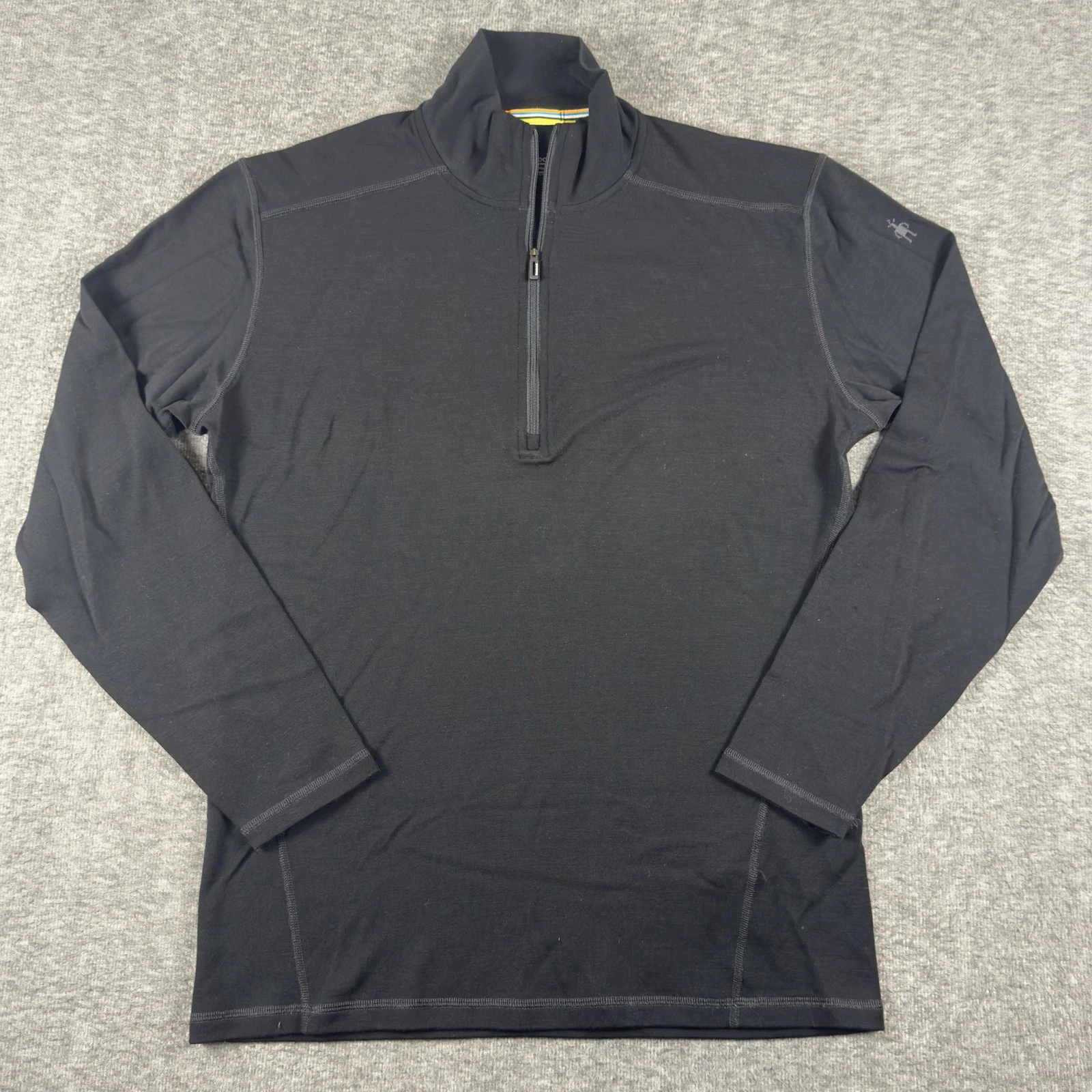 Smartwool Pullover Mens Large Black 1/4 Zip Long Sleeve Merino Wool Base Layer