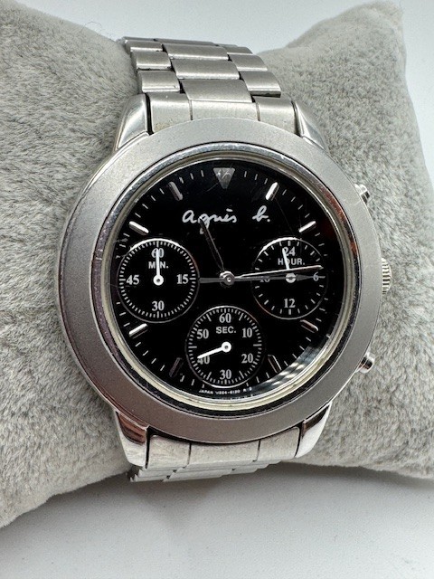 Men's Seiko Agnes b V654 6100 Chronograph Silver Tone Quartz Watch New Battery
