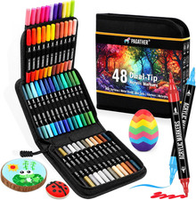 Pagather 48 Colors Acrylic Paint Markers, Dual Tip with Fine Tip and Brush Tip P