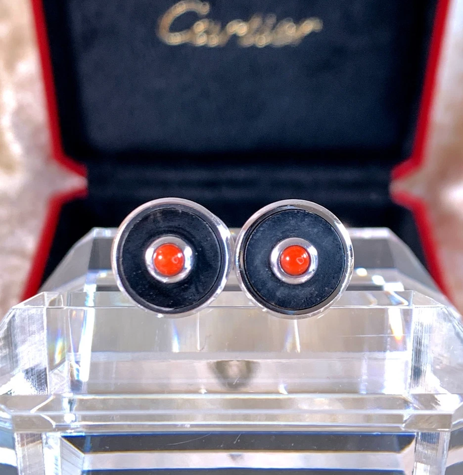 Gemelos Cartier Diabolo Plata de Ley 925 y Gema Roja con Estuche Foto 2 de 4