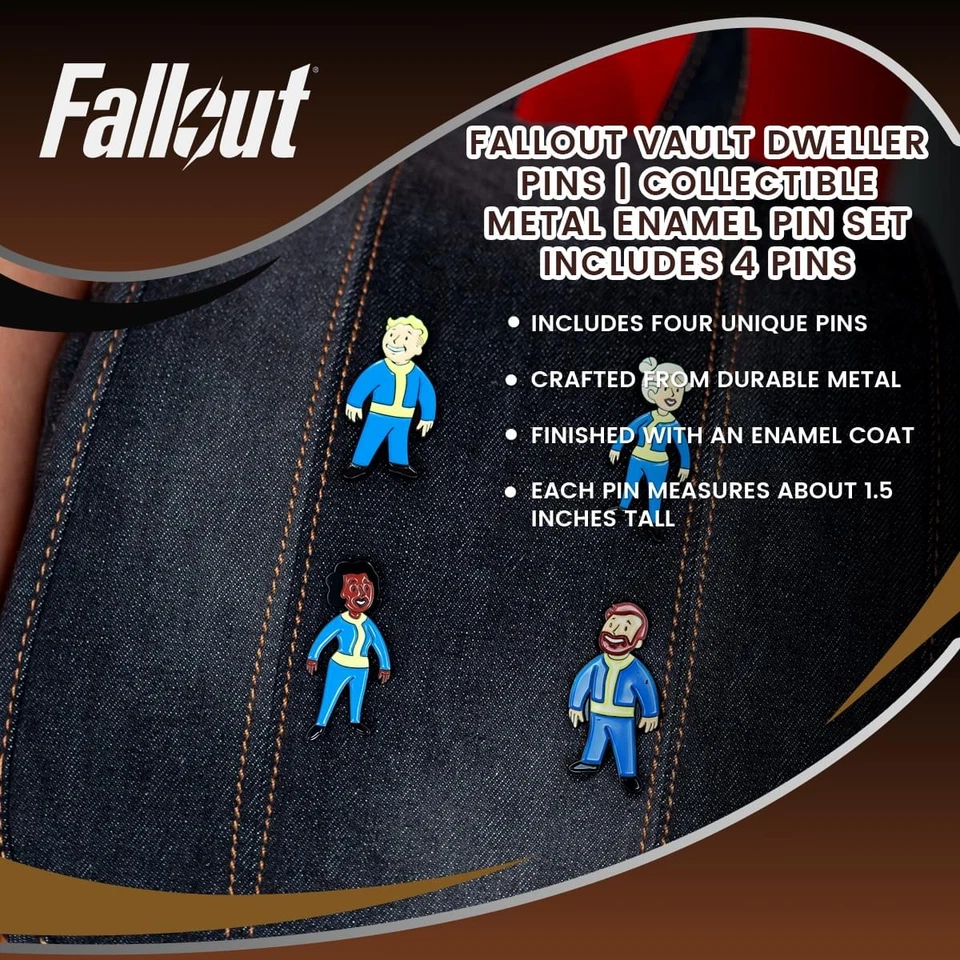 Alfileres Fallout Vault Dweller | Juego de alfileres de metal esmaltado de colección | Incluye 4 alfileres Foto 4 de 4
