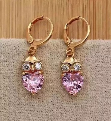 14K Rose Gold Plated Heart Cut 2Ct Lab Created Pink Sapphire Hoop Huggie Earring