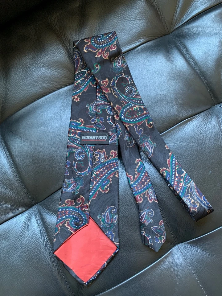 Corbata de seda BOTANY 500 vintage negra floral 3,85"x58,5" hecha en EE. UU. Foto 4 de 4