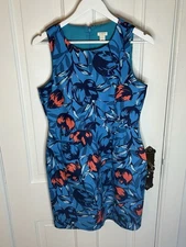 J.Crew Blue Floral Sleeveless Sheath Dress – Size 6 – Bold Tulip Print