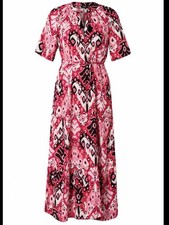 Yest Gaya Red Multi Print Tiered Maxi Dress, Tassel Tie Uk10 PB31 VGC