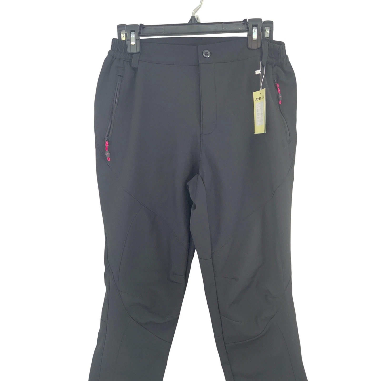 JOMLUN Womens Softshell Pants Black Elastic Waist Zipper Pockets Outdoor XL