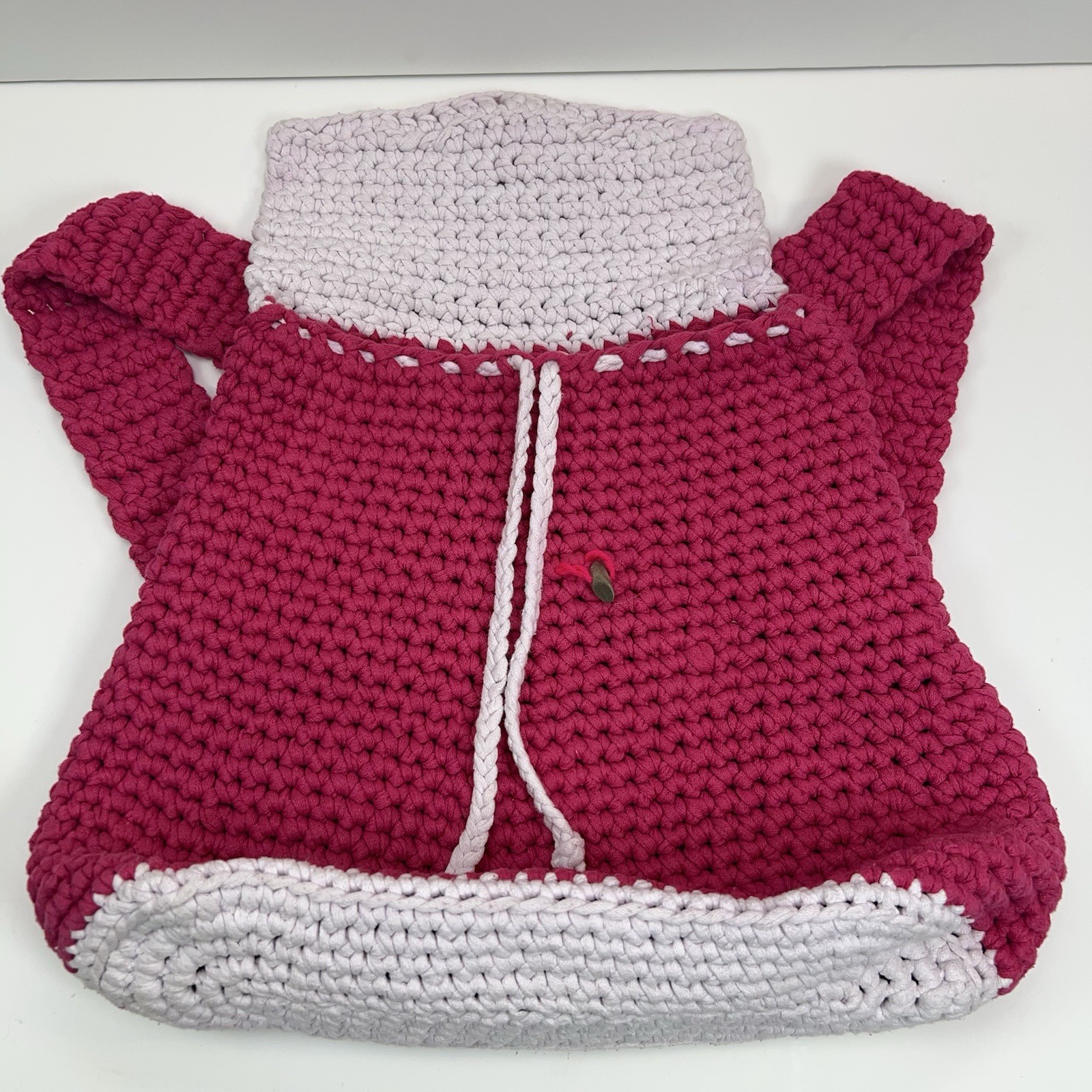 HANDMADE Crochet Drawstring Backpack Flap Button … - image 9