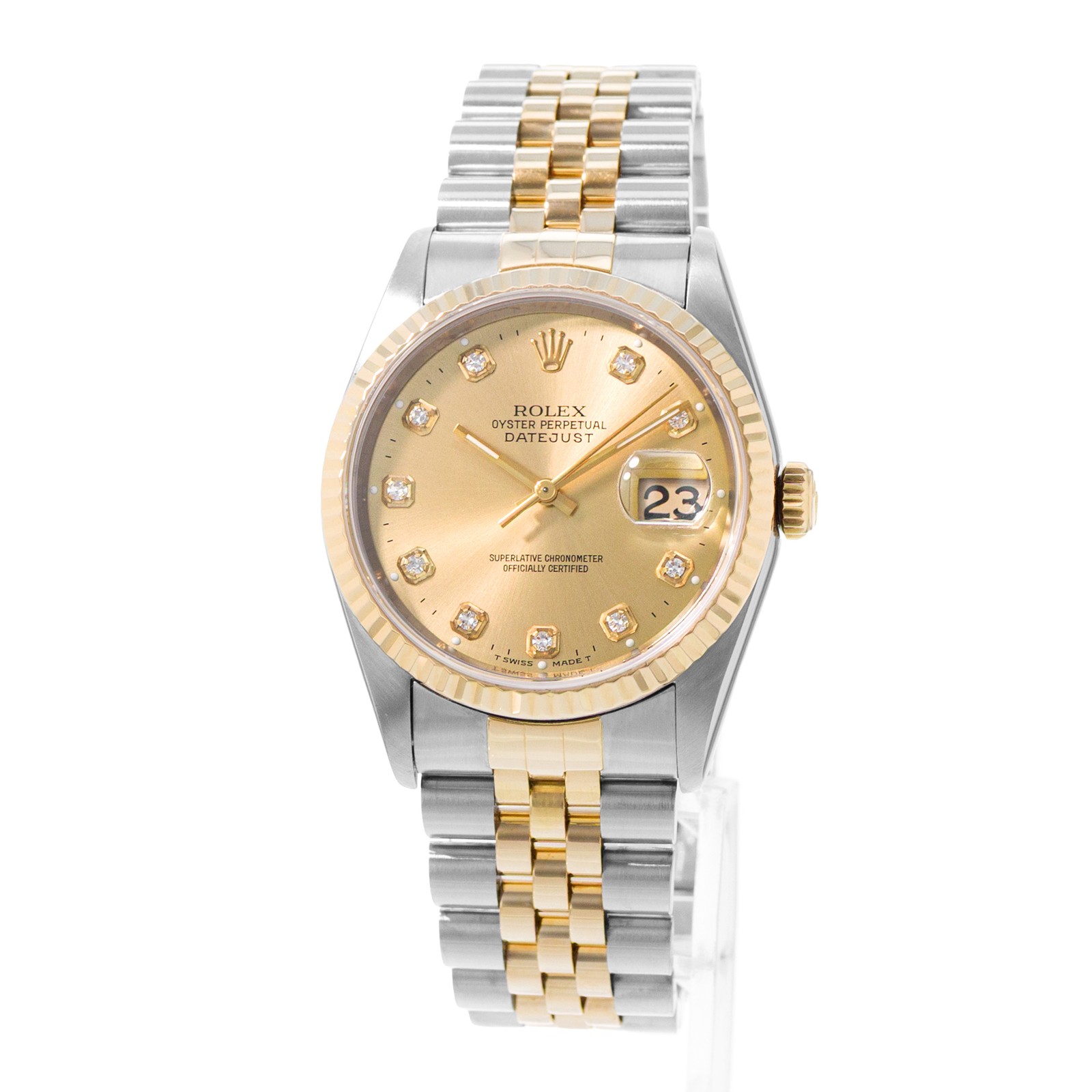 Rolex Datejust 36 16233 Champagne Diamond Steel 18k Yellow Gold Mens Watch 1995 image 3