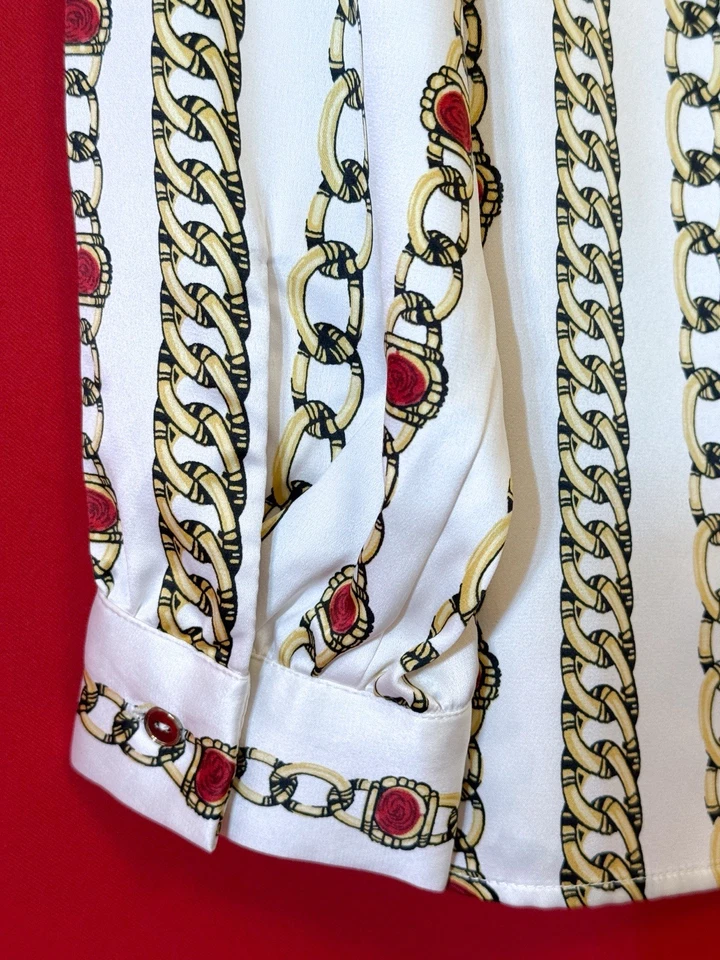 Nuevo Pequeño EE. UU. 6 ❤️ Kasper Mujeres Elegante Blanco Dorado Blusa Camisa Satén Manga Larga Foto 3 de 4