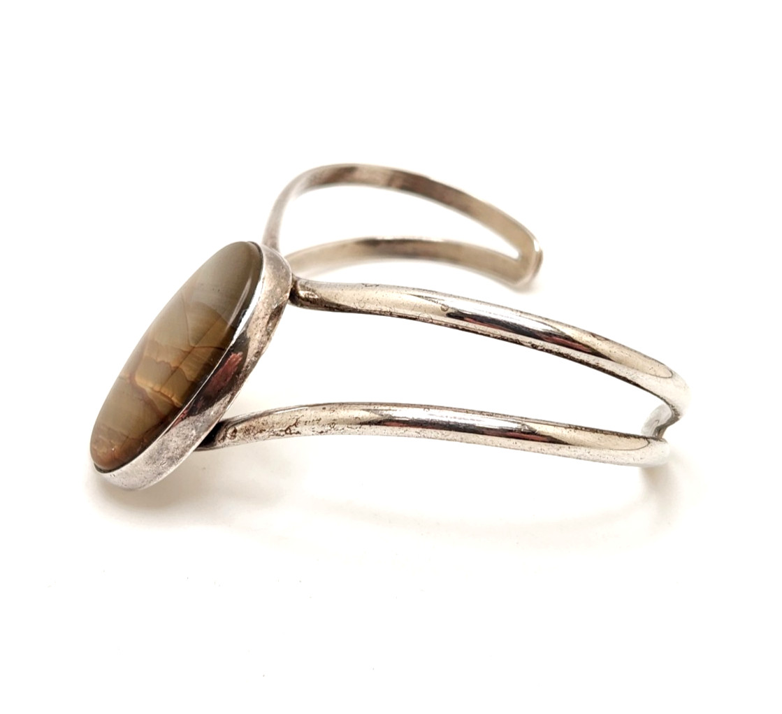 Sterling Silver Angled Split Cuff Bracelet with O… - image 9