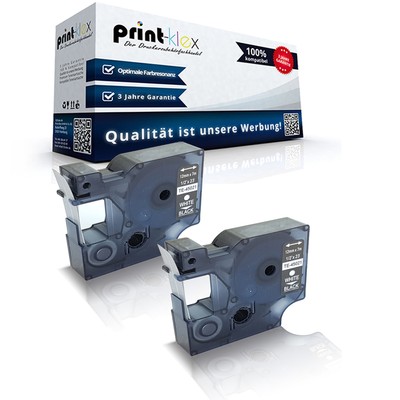 2x Premium Schriftbänder für Dymo 45021 12mm Weiß auf Schwarz - Easy Print Serie