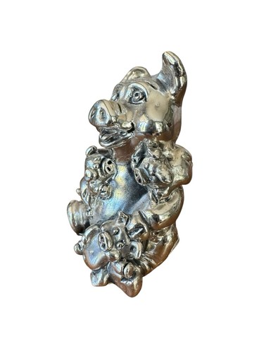Pig with Babys Piglets Pigs .999 Silver Figurine Made in Mexico 2.5 " Figure 3oz - Picture 2 of 9