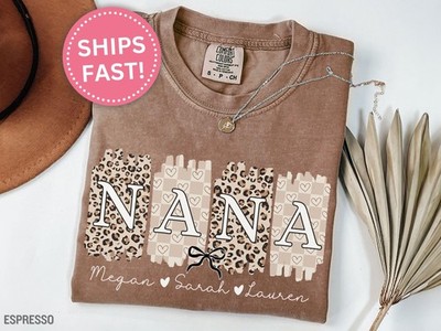 Personalized Nana Shirt Custom Cheetah Print Tee with Grandkids Names