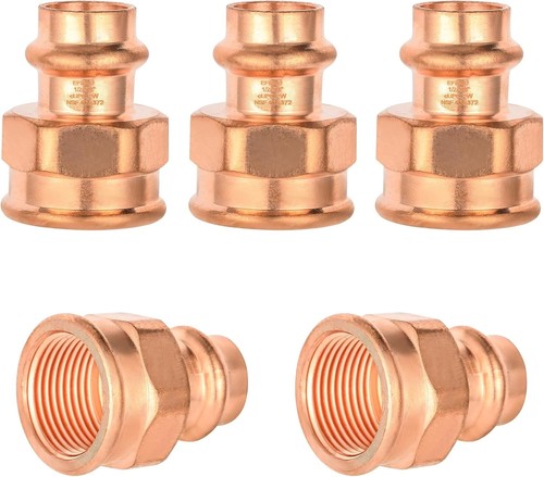 5 Pcs Seelink Press Copper Female Adapter, 1/2" x 3/4" FPT Pressure T63-24