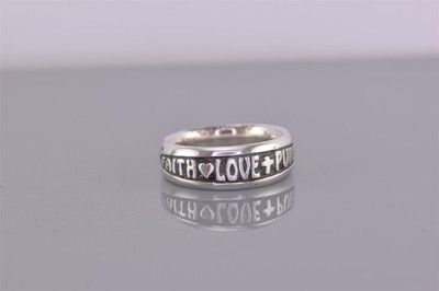 JNR Sterling Silver Carved Cross FAITH LOVE PURITY Heart Band Ring 925 Sz: 9