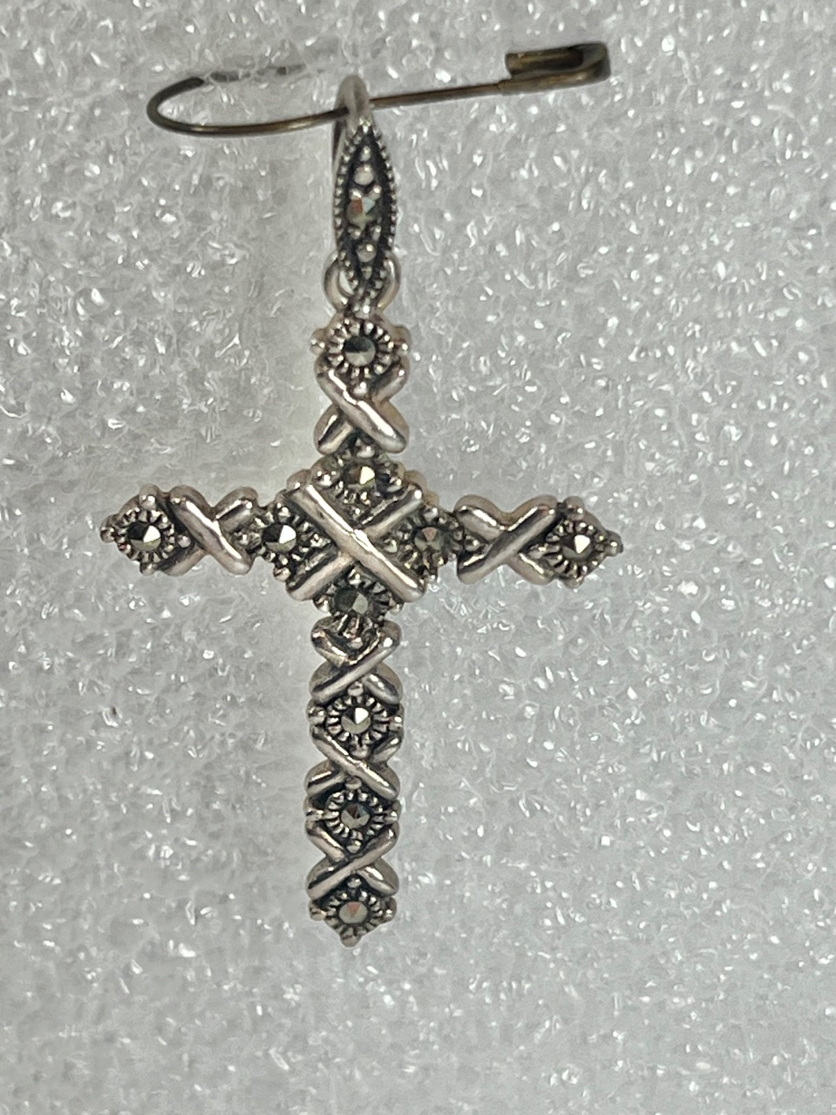 Sterling Silver Marcasite Cross Solid 925 Pendant… - image 1