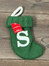 NEW Wondershop Mini Green Cable Knit Christmas Stocking White Monogram Initial S