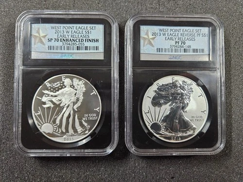 🌟 2013-W Reverse & Enhanced Proof American Silver Eagle Set NGC SP70 & PF70