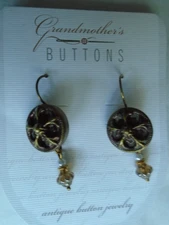 Grandmother's Buttons - Earrings with antique button(circa 1880-90)-New #01-C28G