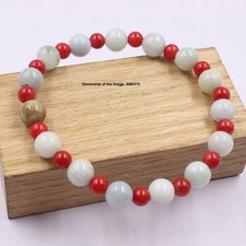 New Natural Light-Green Jade 8mm Round Bead Elastic Bracelet Fit 6.49inch Wrist