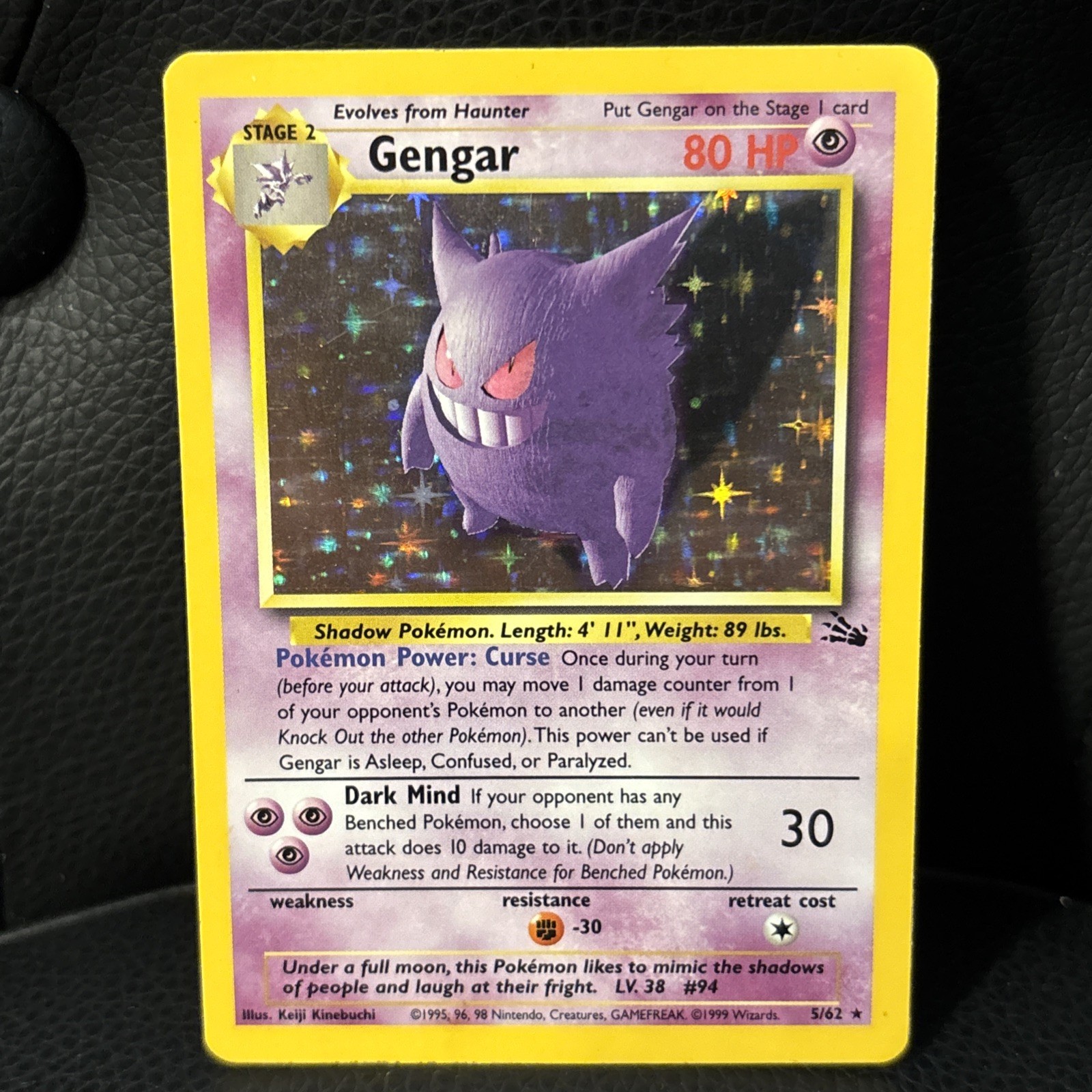 Pokemon Gengar 5/62 Fossil Set Unlimited Rare Holo 1999 WOTC Trading Card (LP+)