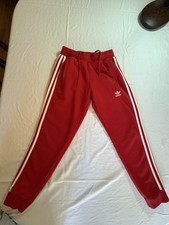 Adidas Sweatpants Mens Small Red Fleece Joggers 3-Stripes