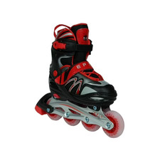 Inline Adjustable Roller Skates w/ LED Light-Up Polyurethane Wheels, Red Black