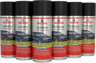 NIGRIN Lackspray, 6 X 400 Ml, Mattschwarzer Autolack, Schützt Felgen Und Karosse