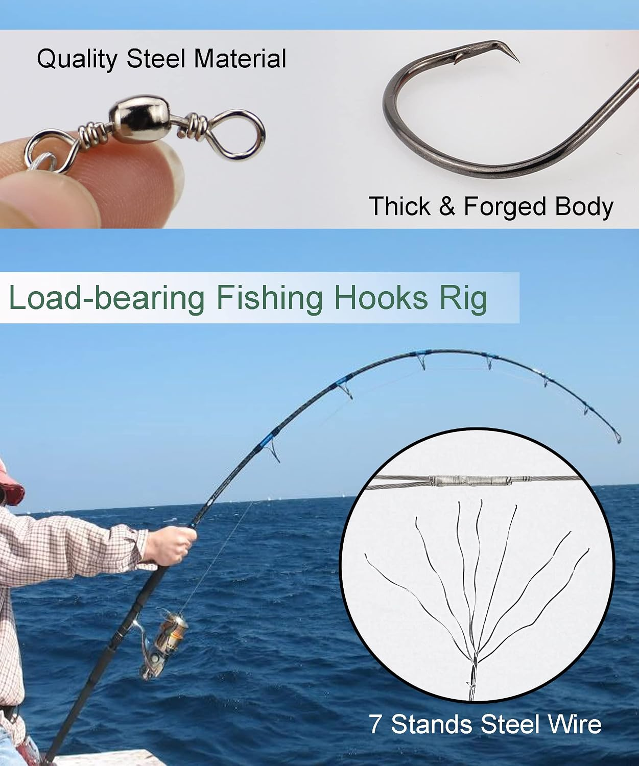 Fishing Circle Hooks Saltwater 50Pcs Leader Hook Rigs for Catfish Bass ...