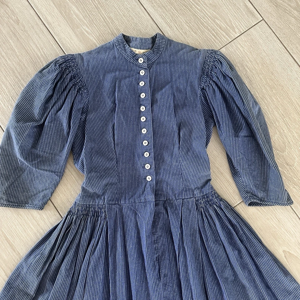 Винтажный Neiman Marcus джинсовой ткани Midi полоски платье размер 36 женщин прерии - Изображение 2 из 4