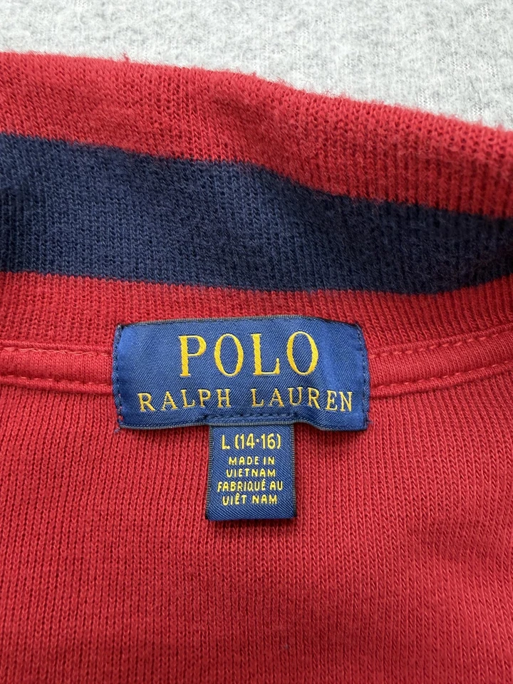 Polo Ralph Lauren Suéter Tejido Niños Grande Rojo Cuarto Cremallera Cuello Simulado Logo de Poni Foto 4 de 4