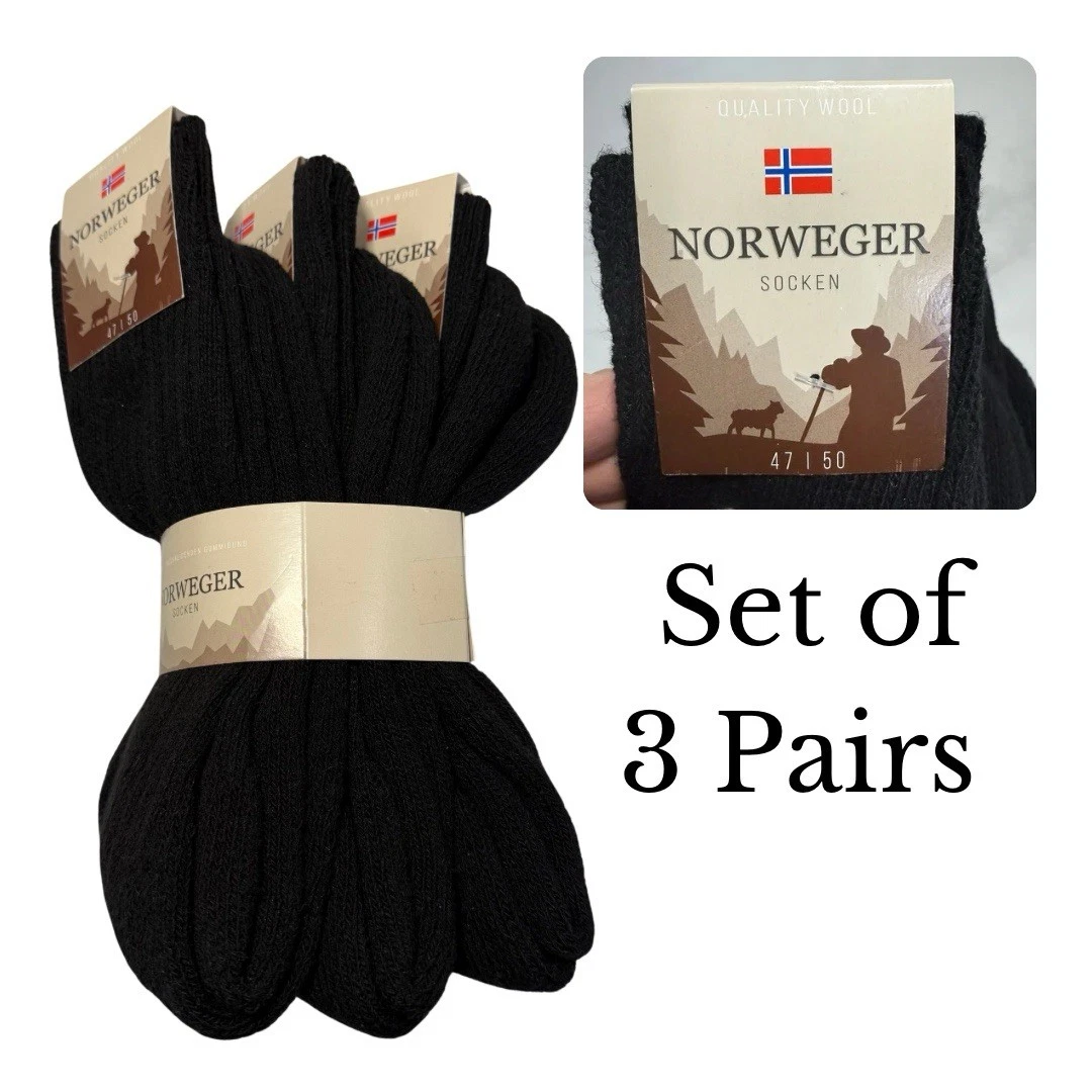 Norweger Socken 3 Pairs Heavy Wool Blend Men’s Socks Size 47/50 US XL BLACK NEW
Opens in a new windo
