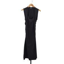 Quince Women Stretch Cotton Jersey Square Neck Ruched Midi Dress TRUE Black L