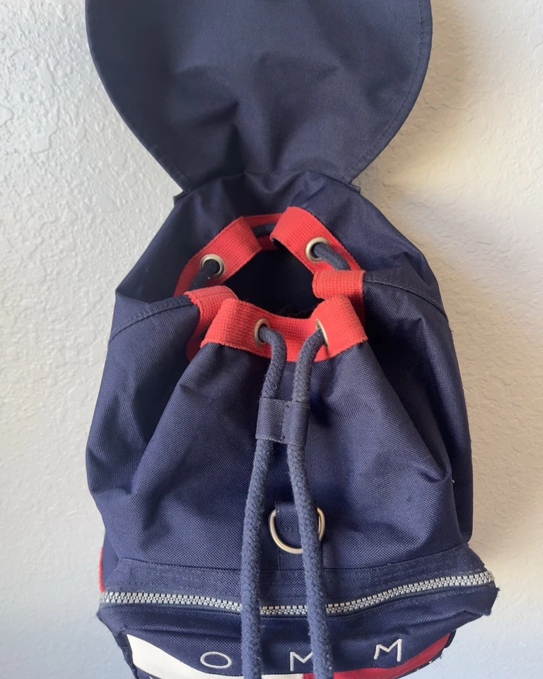 Mochila Bolso para Libros Tommy Hilfiger Vintage Años 90 Envejecido Logo Grande Deletrear Azul Foto 4 de 4