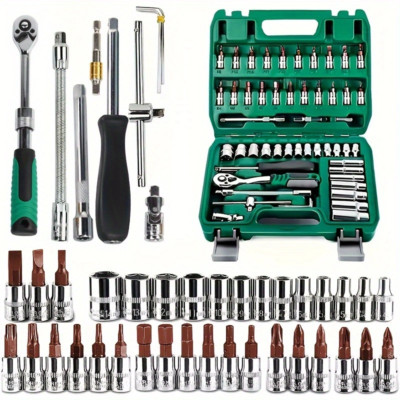 Socket Set Ratchet Wrench Combo 53pcs 1/4in  Cr V Auto Repairing Tool Kit