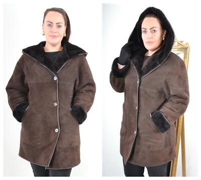 US5366 REAL LAMBSKIN JACKET SHEARLING SHEEPSKIN FUR COAT HOODED M  LAMMFELL