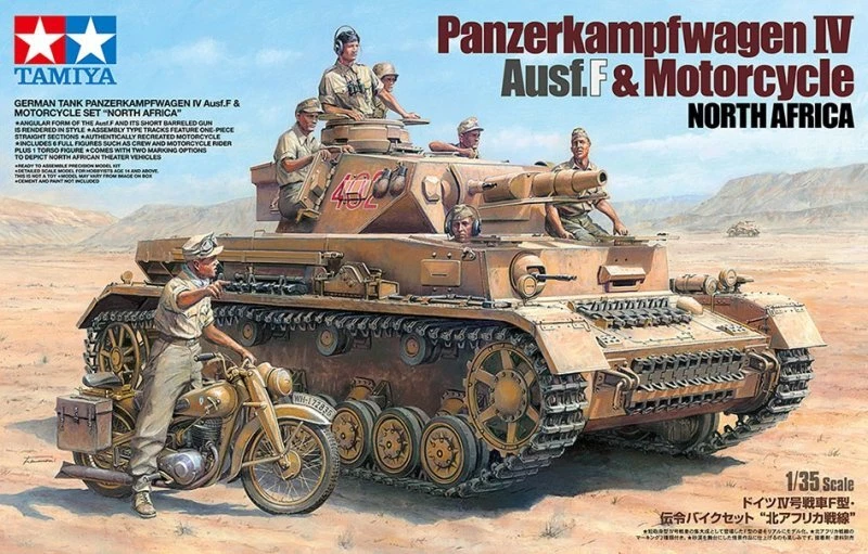 Tamiya 25208 1 35 Scale Model Kit WWII German Tank Panzer IV Ausf.F w Motorcycle