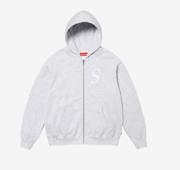 Sweat à capuche zippé avec logo Supreme S gris cendre   24FW