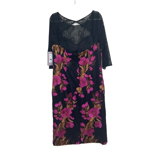 JS Collections Dress Embroidered Black Pink Floral 1/2 Sleeve Womens Size 16 NEW - Picture 2 of 8