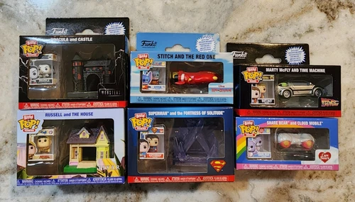Funko Bitty Pop Rides 6 in total Care bear, Superman, Mcfly, Up, Dracula, Lilo