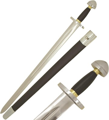 39'' 8th Century Anglo Saxon Tempered Viking Sword w/ Leather Scabbard
