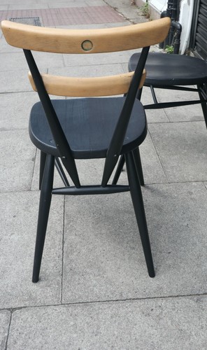 2x adult black painted vintage 1960s Ercol two bar stacking dining chairs - Picture 6 of 15
