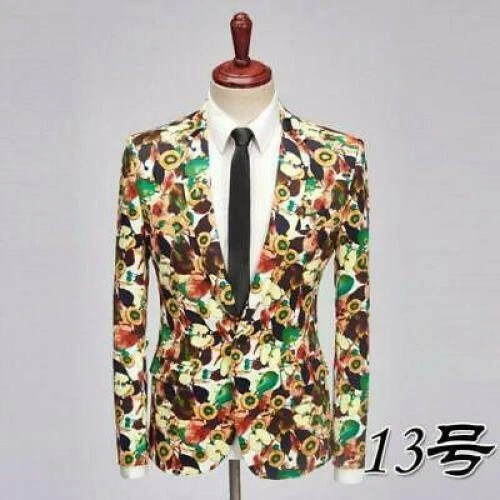 Herren chinesischer Stil Blumendruck Revers Mantel Jacke schmale Passform lässig Langarm - Bild 23 von 51